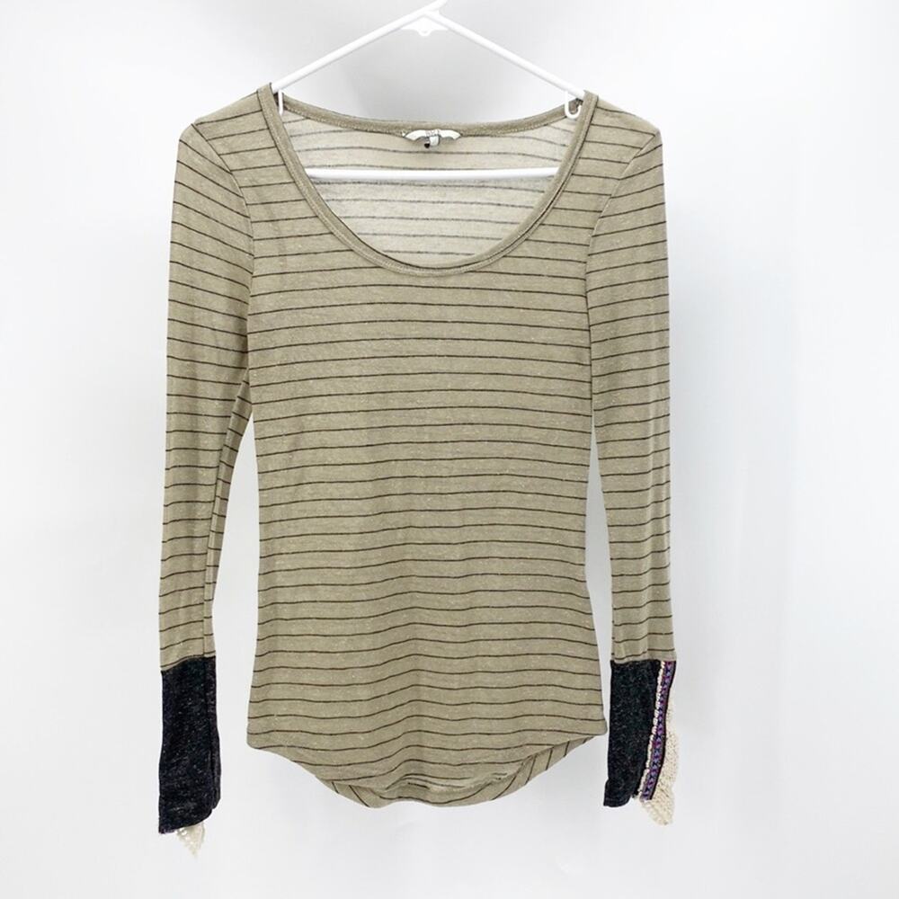 BKE Buckle Flax Blend Striped Crochet Cuff Lightweight longline size XS Y2K